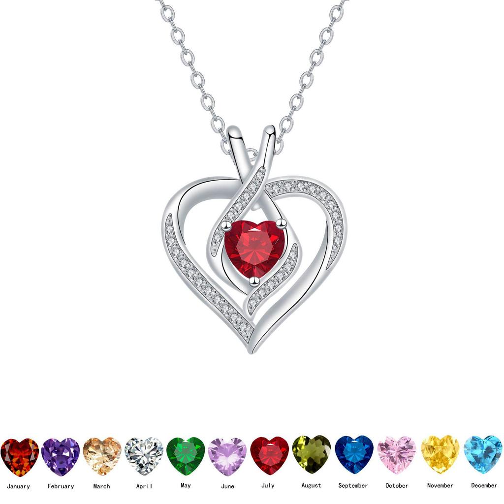 Luxury Heart Pendant Rhinestone Necklace: Colorfast Clavicle Chain, Elegant Birthstone Gift for Women