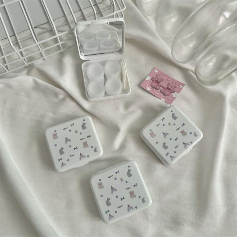 Cute Portable Cartoon Dog Rabbit Eye Contacts With Mirror Contact Lens Case Colored Lenses Container Box For Party Travel Set
