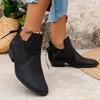 Sleek Silhouette, Chic Women's Slip-On Ankle Boots with Chunky Heel - Faux Cover, Breathable Hollow Design, Versatile Solid Color