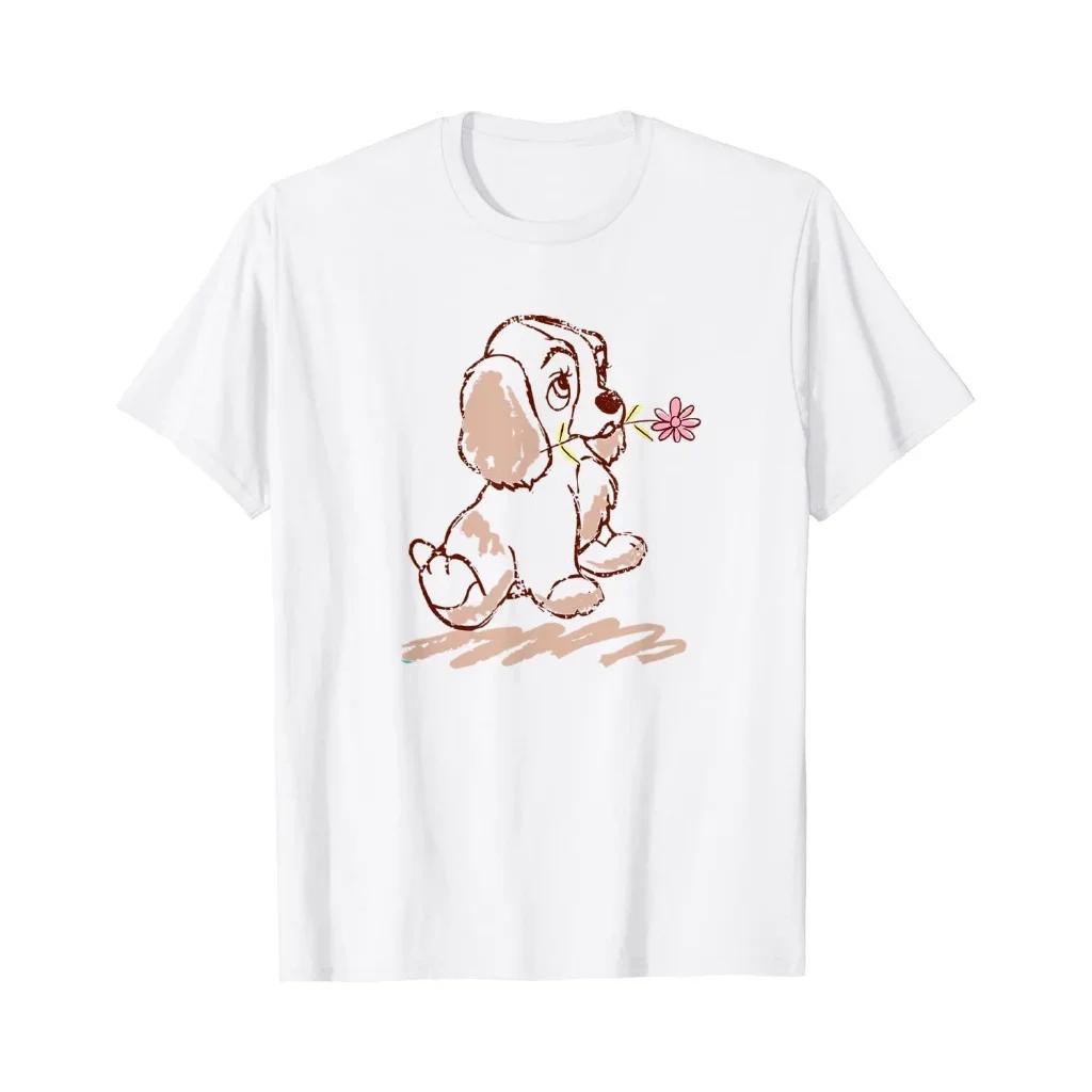 New Disney T-Shirt Unisex Fashion Casual Disney Lady and The Tramp Full Size S-4XL Four Seasons M белый