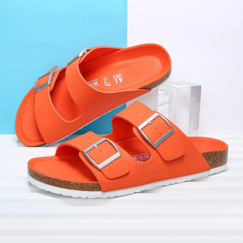 

New cork slippers men s and women s same finger-catching slippers wear platform casual sandals solid color casual shoes 46