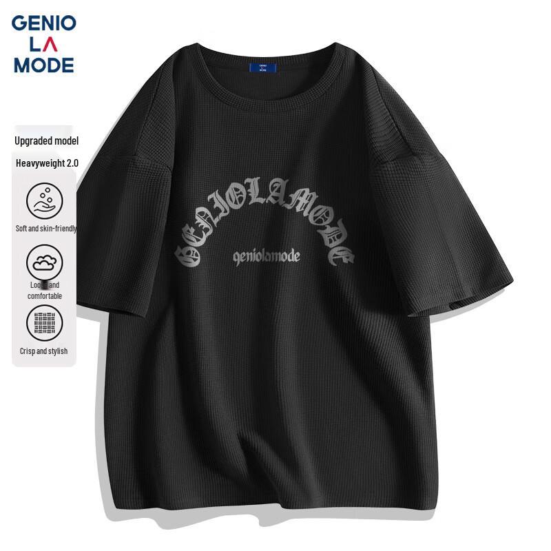 GENIOLAMODE Men s Waffle Knit Heavyweight Printed Short Sleeve T-Shirt L