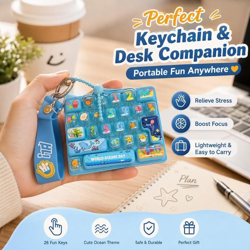 26 Grid Keycap Clicker Cute Cartoon Mini Decompression Keyboard Fidget Toy Pendant Backpack Decoration Gifts
