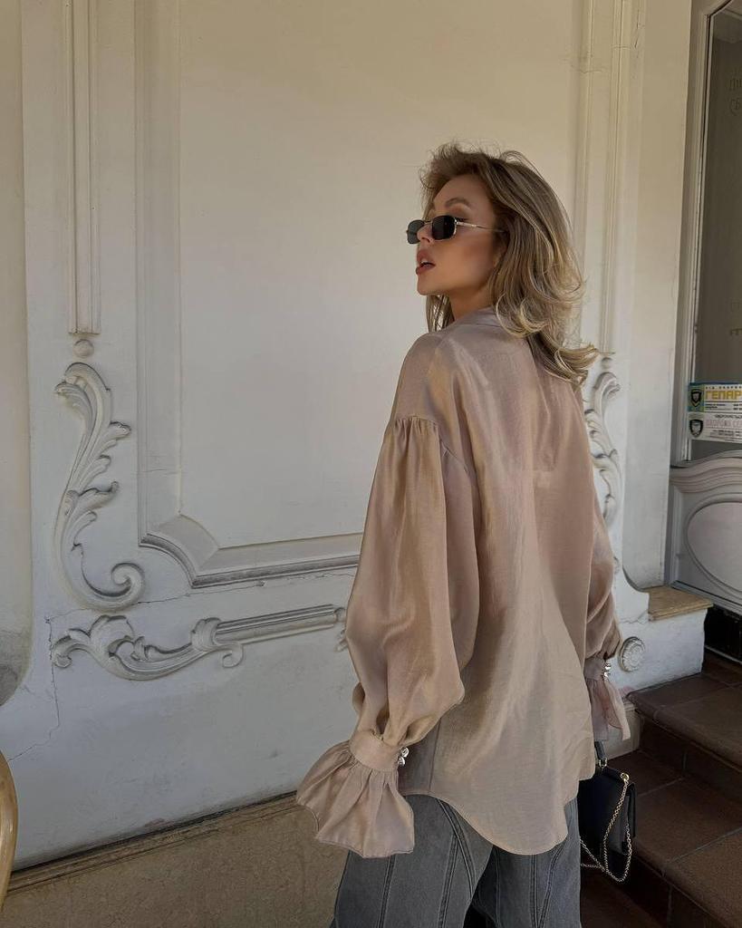 2025 European & American Women's Loose Lantern Sleeve Long Shirt