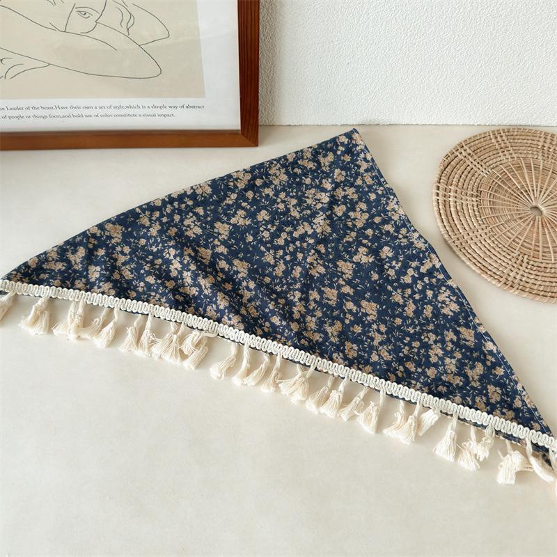 New Fringed Bag with Triangular Scarf, Floral Lace, Soft and Cozy Fabric Headscarf Hairpin Headpiece