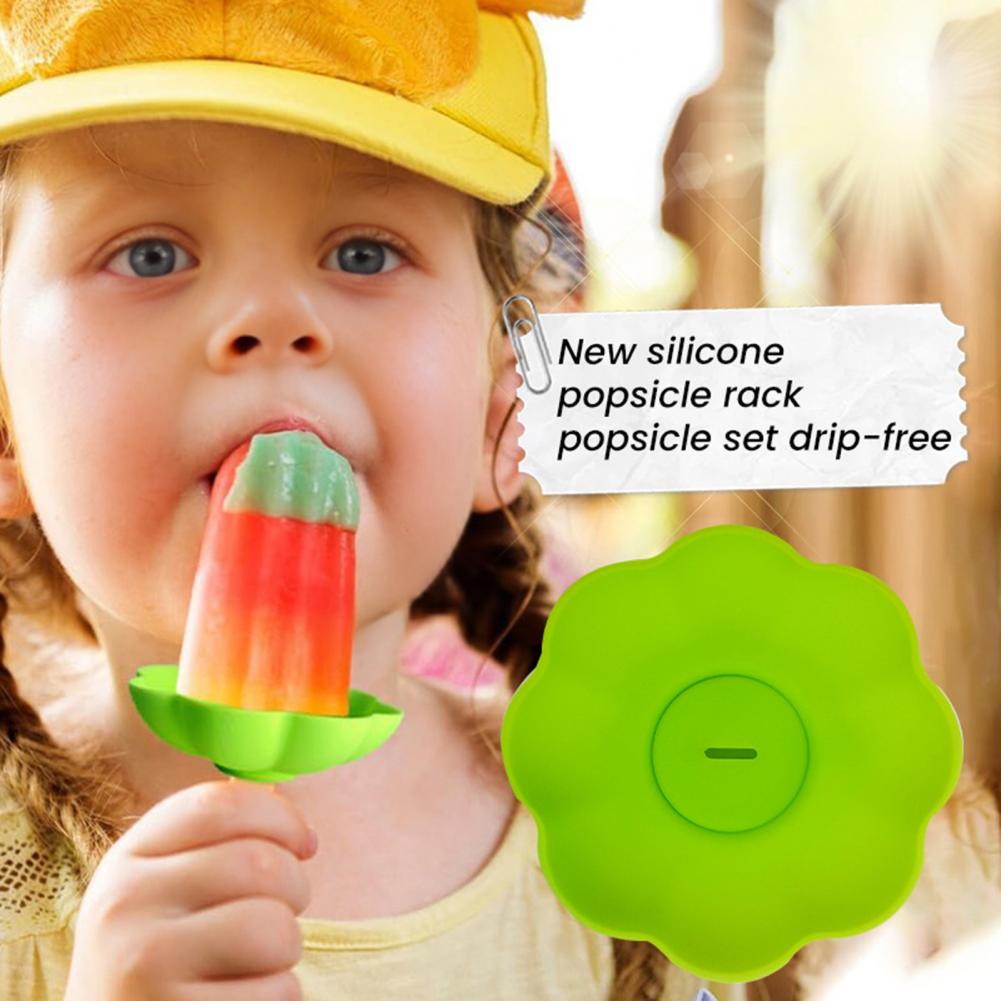 Reusable Ice Cream Rack Silicone Popsicle Stand Set Ice Cream Rack Portable Snack Holder Reusable Dual for Kids