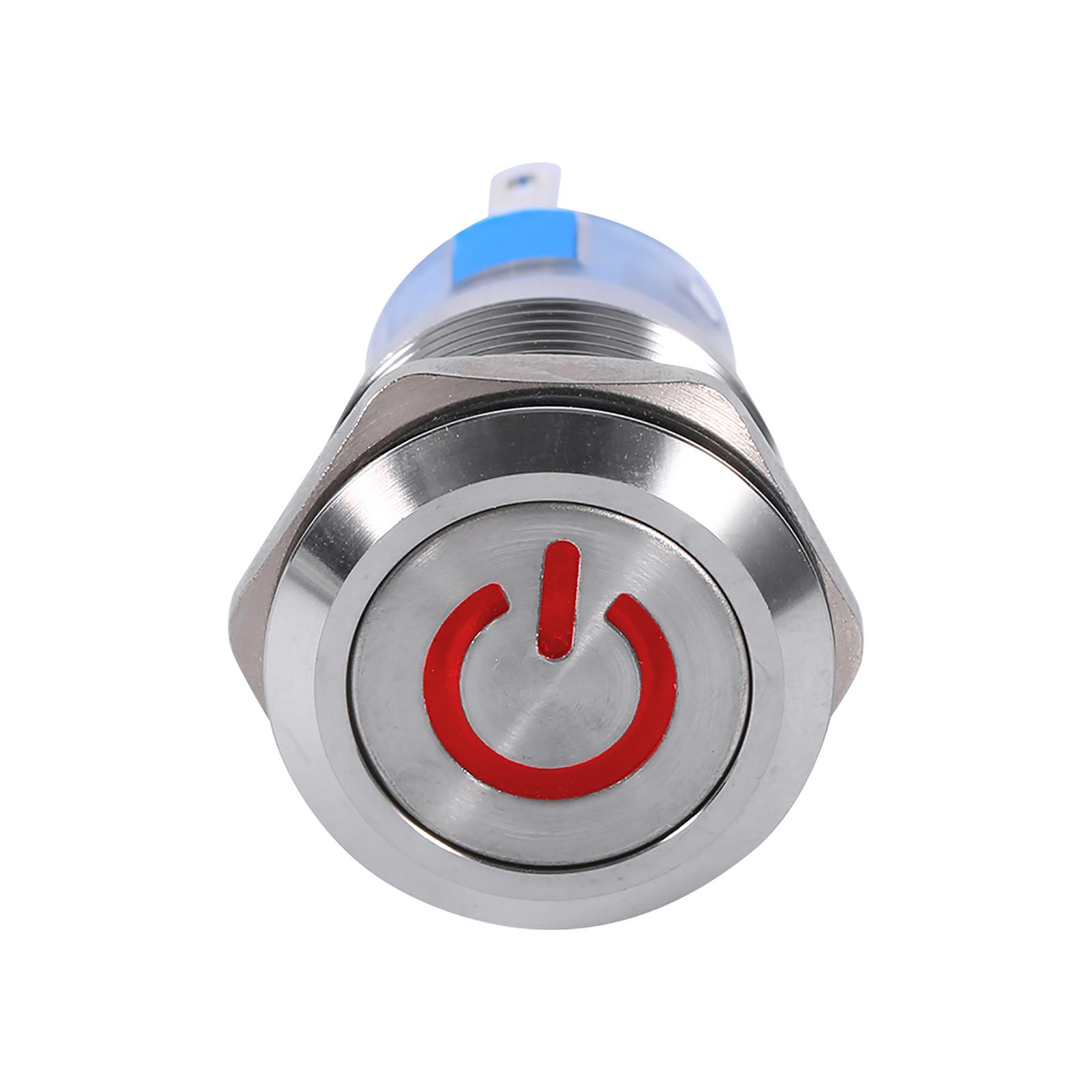 

19mm 12V 24V LED Waterproof Stainless Selflocking Latching Push Button Power Switch Red LED ring light