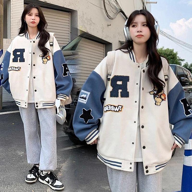 

Американская бейсбольная форма Верхняя одежда Женская 2024 Осень и Зима Новое поступление Ученицы средней школы Свободная Приталенная Флисовая куртка Верхняя одежда White XL (57.50 kg-62.50 kg