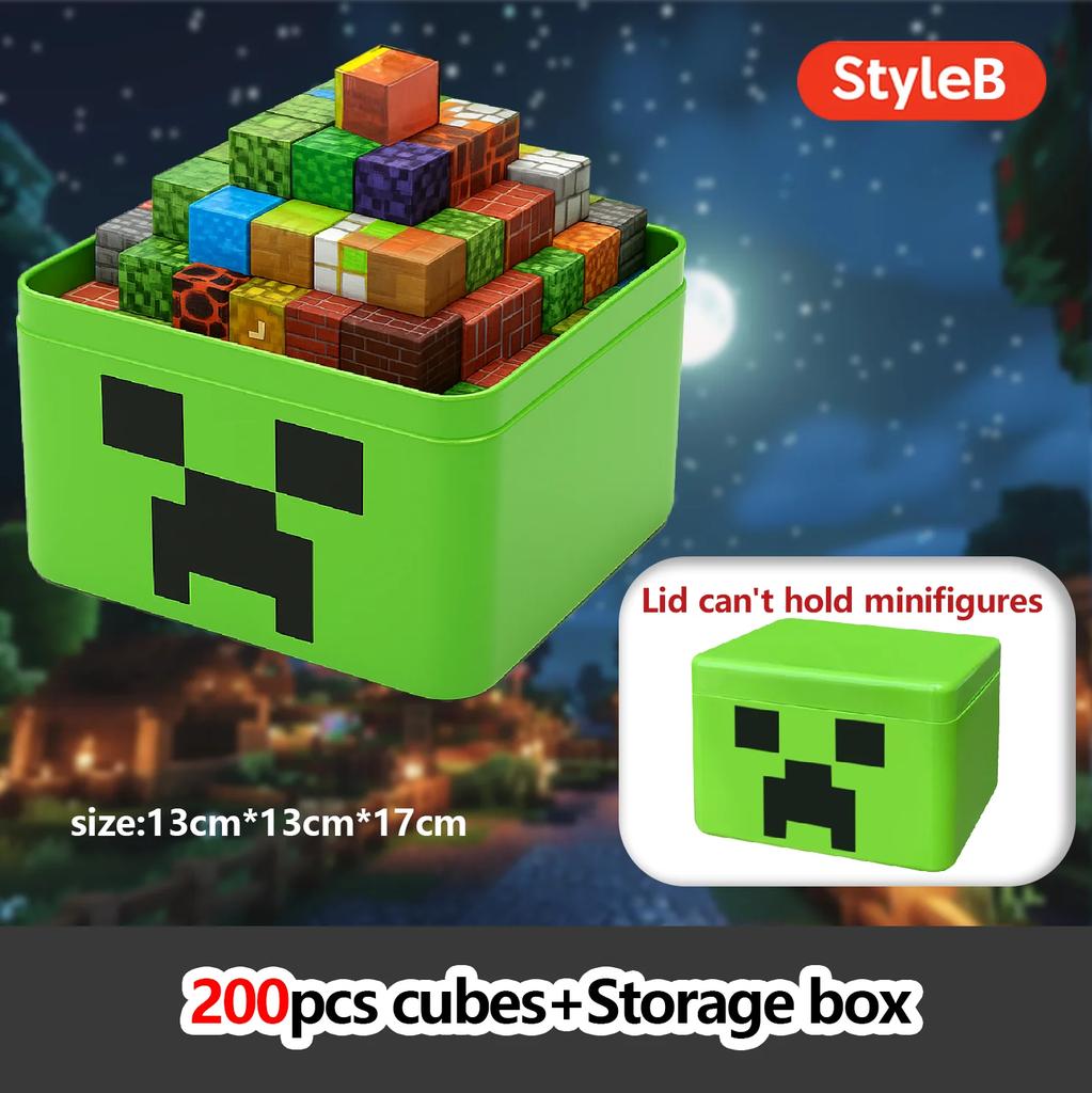 Magnetic Building Blocks Toy Storage Box Set Can Hold Figures Magnet Cube Pixel Style Model Baseplate Toys Children 2025 Gift