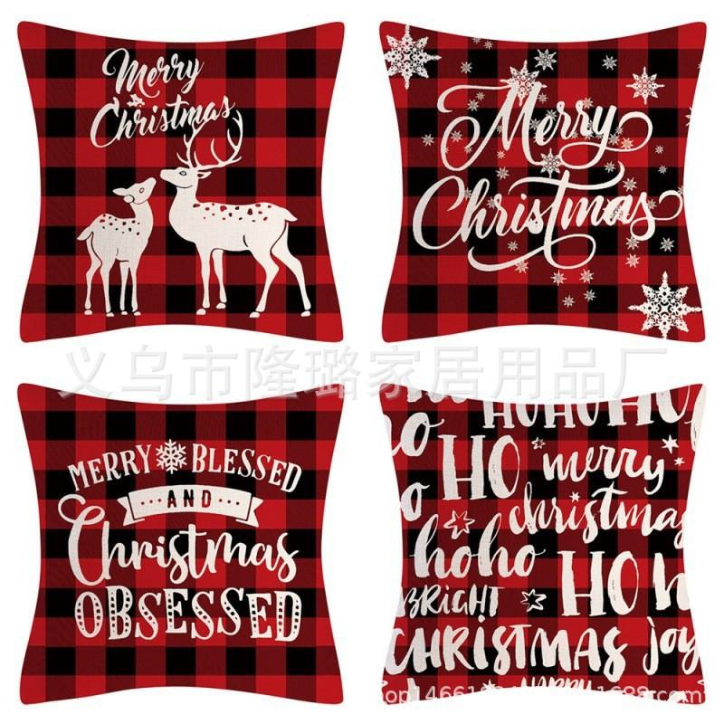 New Christmas Throw Pillow Cushion Home Decoration Short Plush Linen Printed Throw Pillow Cover