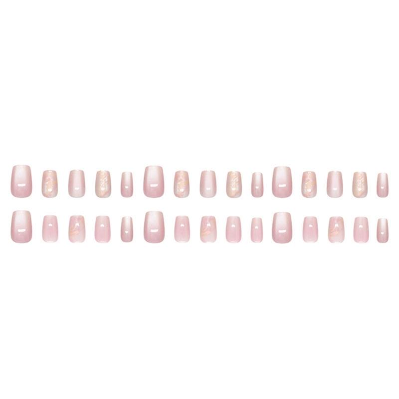 Cats Eye Artificial Nail Short Square Press On Nail Full Cover Acrylic False Nail For A Variety Of Social Gatherings