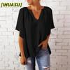 Women's Fashion Casual Solid Color Print Short Sleeve V Neck Blouses & Shirts