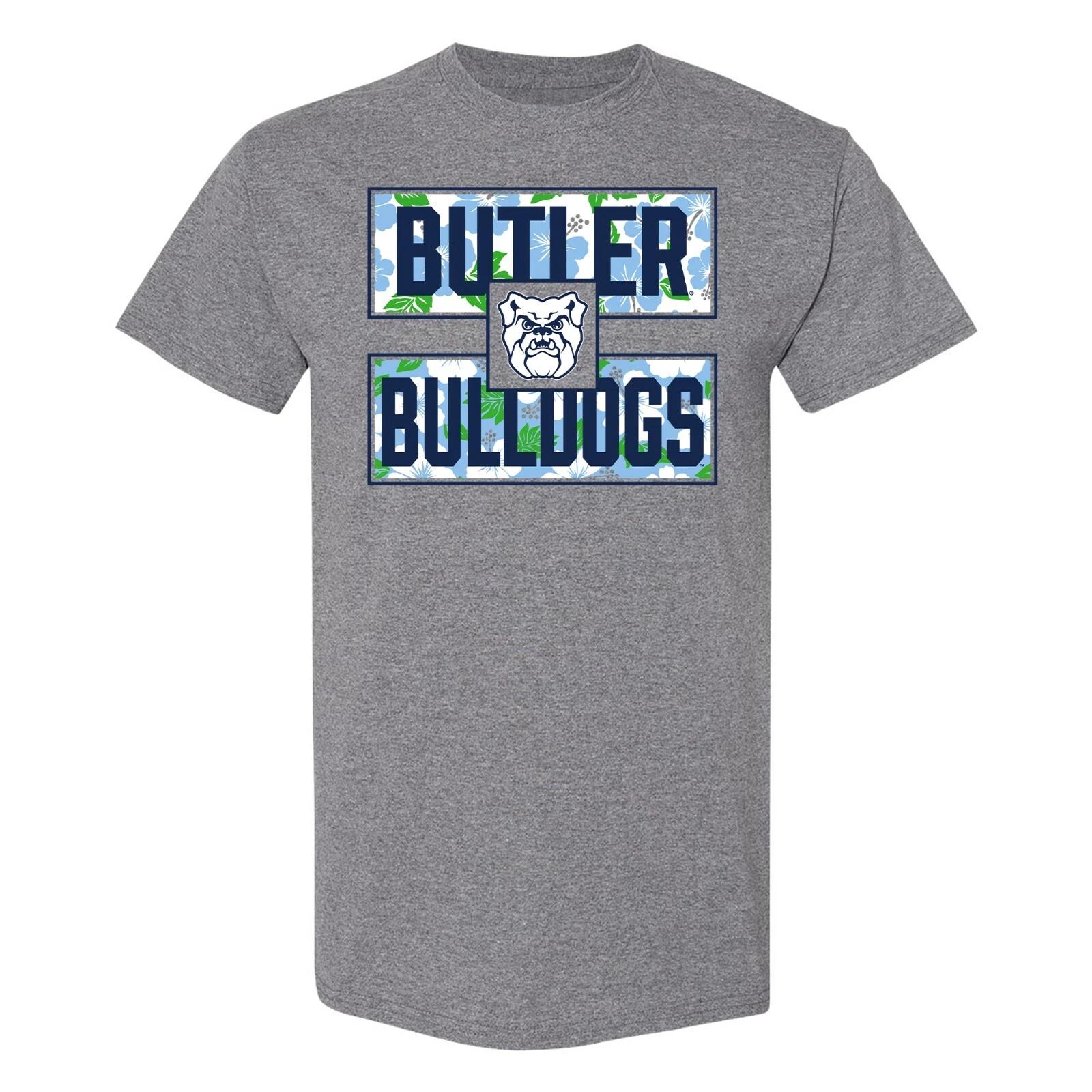 Butler Bulldogs Hibiscus Pattern Blocks T Shirt - Graphite Heather XL