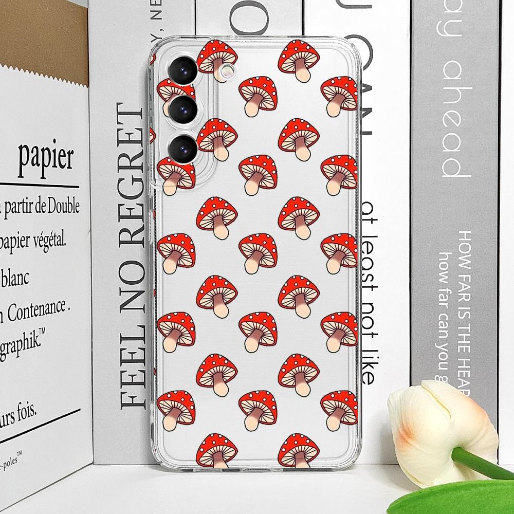 Cute Cartoon Frog Mushroom Phone Case for Samsung Galaxy S25 S24 S23 S22 Ultra S21 Plus S20 FE A55 Shockproof Clear Soft Covers