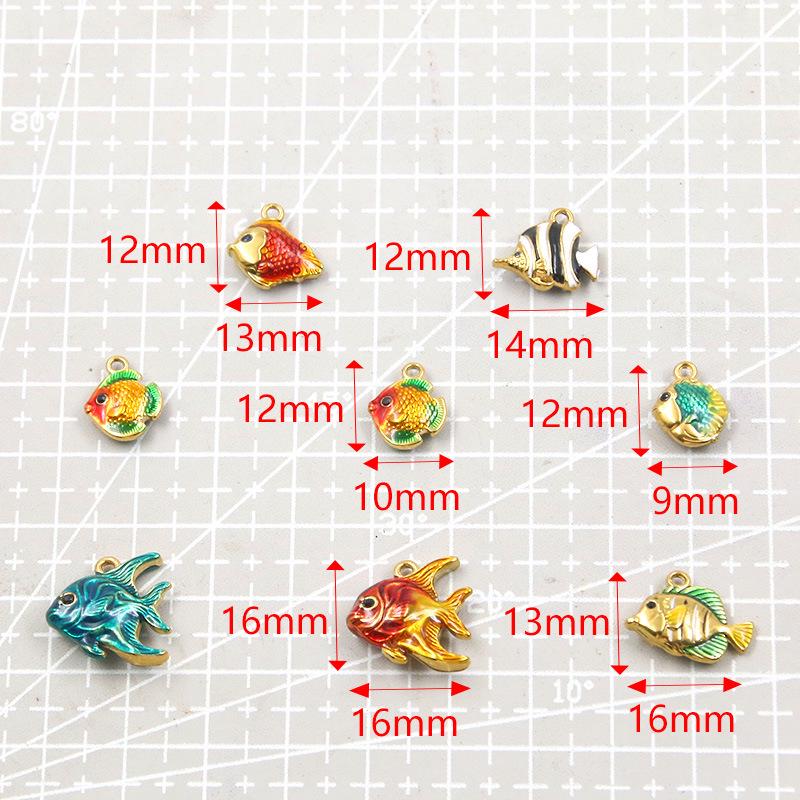9 Styles Stainless Steel 18K Gold Colorful Enamel Ocean Series Fish Pendant DIY Necklace Bracelet Charms