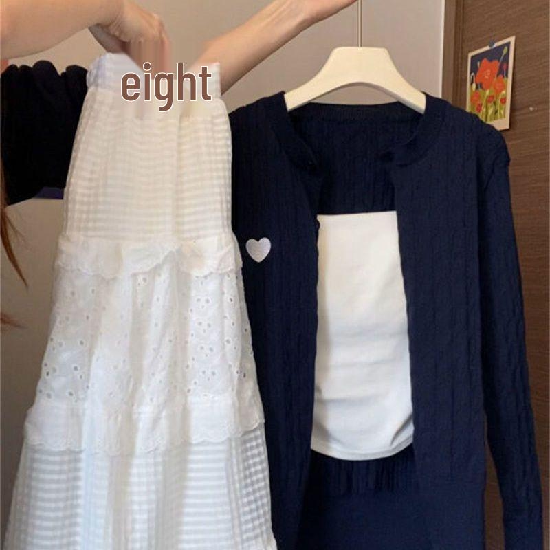 

Korean Girly Academy Style Knit Cardigan, Camisole, and Skirt Three-Piece Set for Women - Spring/Summer Fashion. S [Recommended 75-90 lbs]