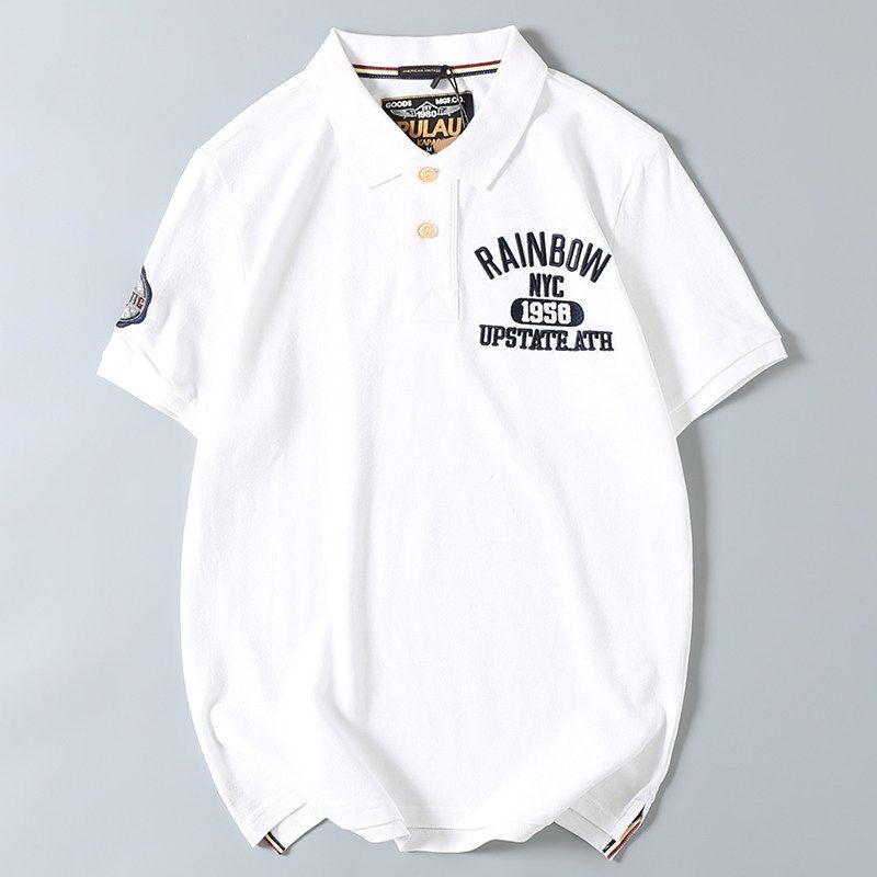 Export Tail Goods Heavy Industry Water-Washing Embroidery Pearl Cotton Lapel Polo Shirt Men's Youth Loose Casual Short Sleeve T-shirt Summer