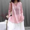 Women's Retro Cotton Linen Long Sleeve Mid-Length Chinese Style Lightweight Pullover Dress