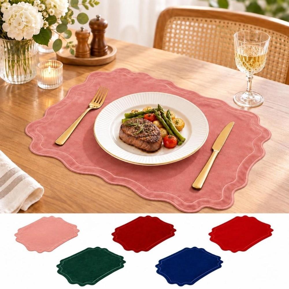 Solid Color Irregular Placemats 47×35cm Kitchen Placemats Vintage Velvet Placemats