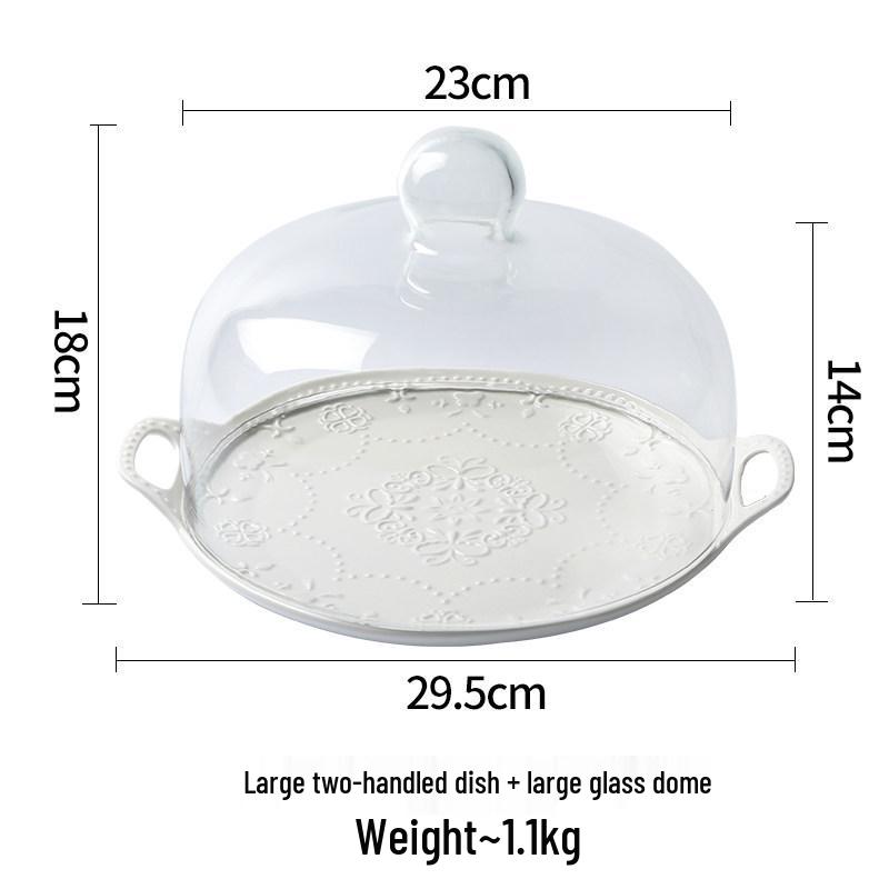Ceramic Cake Stand with High Foot, Glass Cover & Dessert Plate