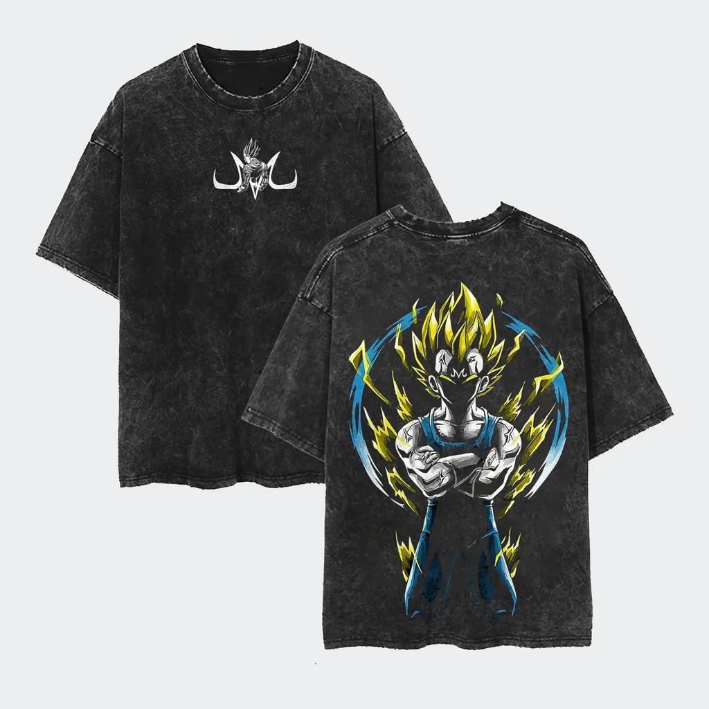 Son Goku Anime Dragon Ball Cosplay Washed T-Shirt Print Cotton Short Sleeve Loose Large Casual Sports Fitness T-Shirt Men's Harajuku Clothing