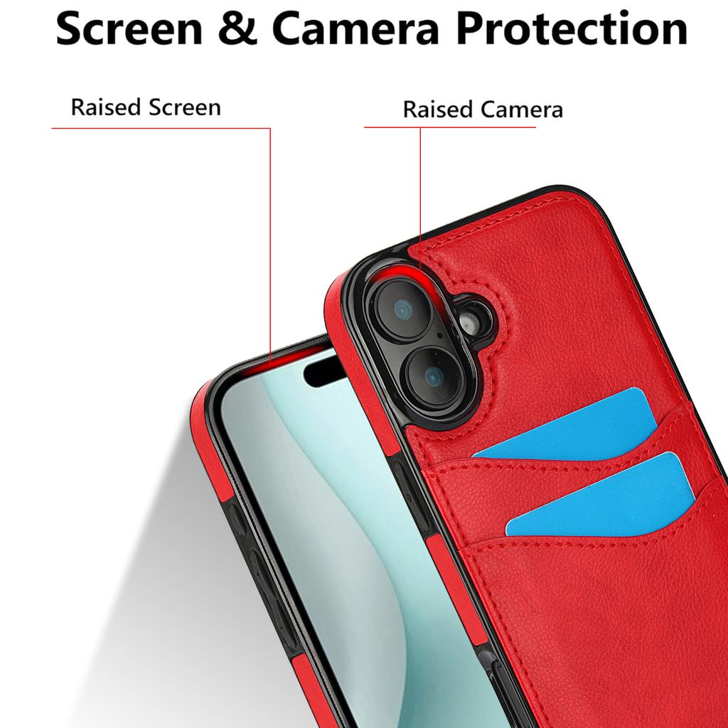 For iPhone 16 Case Card Slot Slim-Fit PU+TPU Mobile Cover