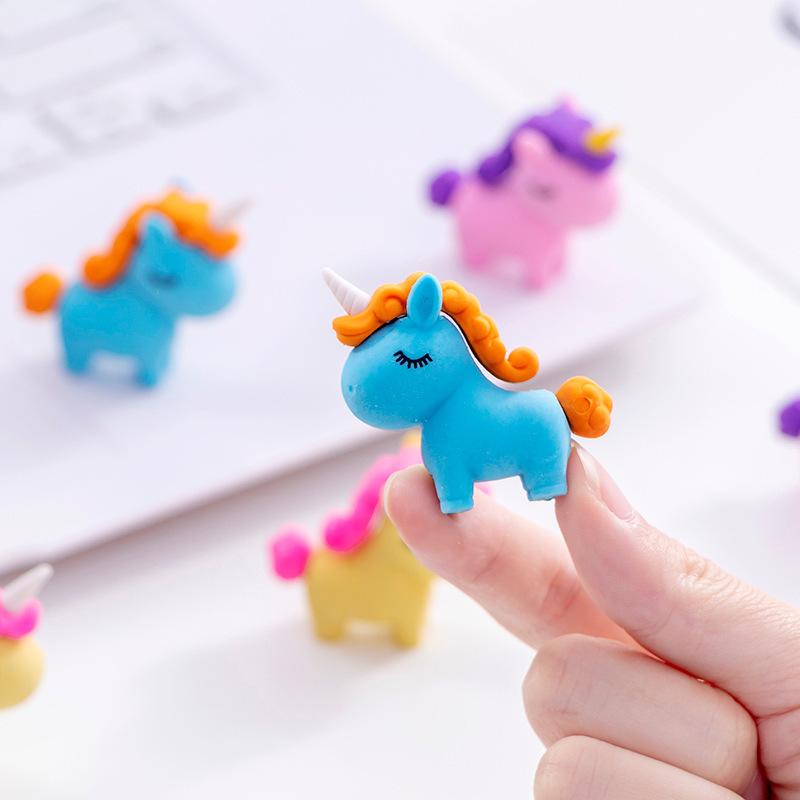 3Pcs/Lot Cute Cartoon Unicorn Eraser Kawaii 3D Pony Detachable Pencil Eraser Rubber For Kids School Student Stationery Gifts