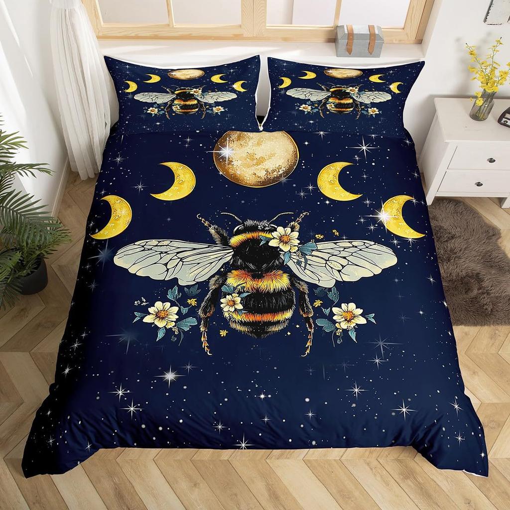 Bee Pattern Quilt Cover Three-Piece Bedding Set Bedroom Dormitory Bedding Decoration