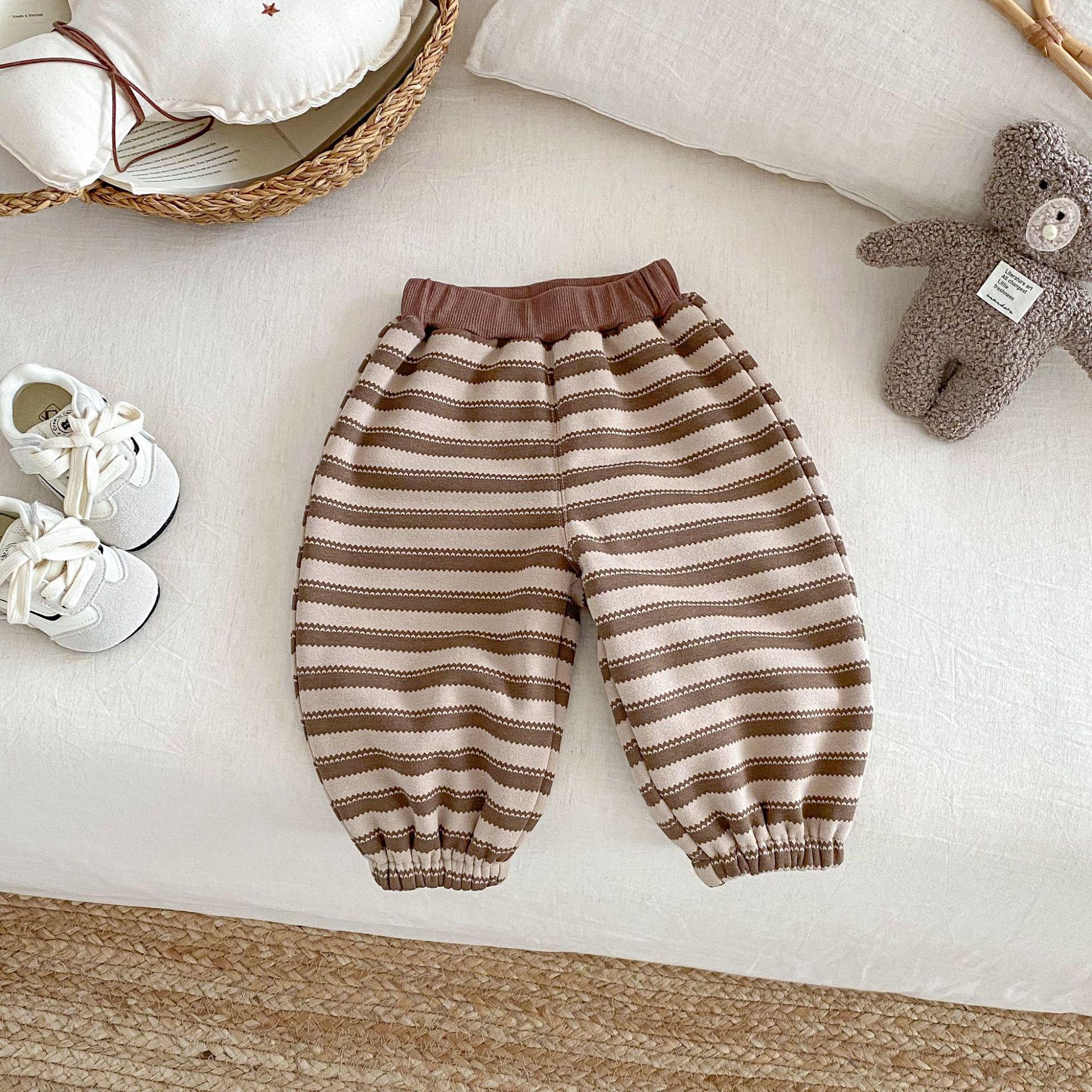 

Kids Striped Joggers: 2025 Winter Korean Color Block Thick Sweatpants for Boys 80 cm