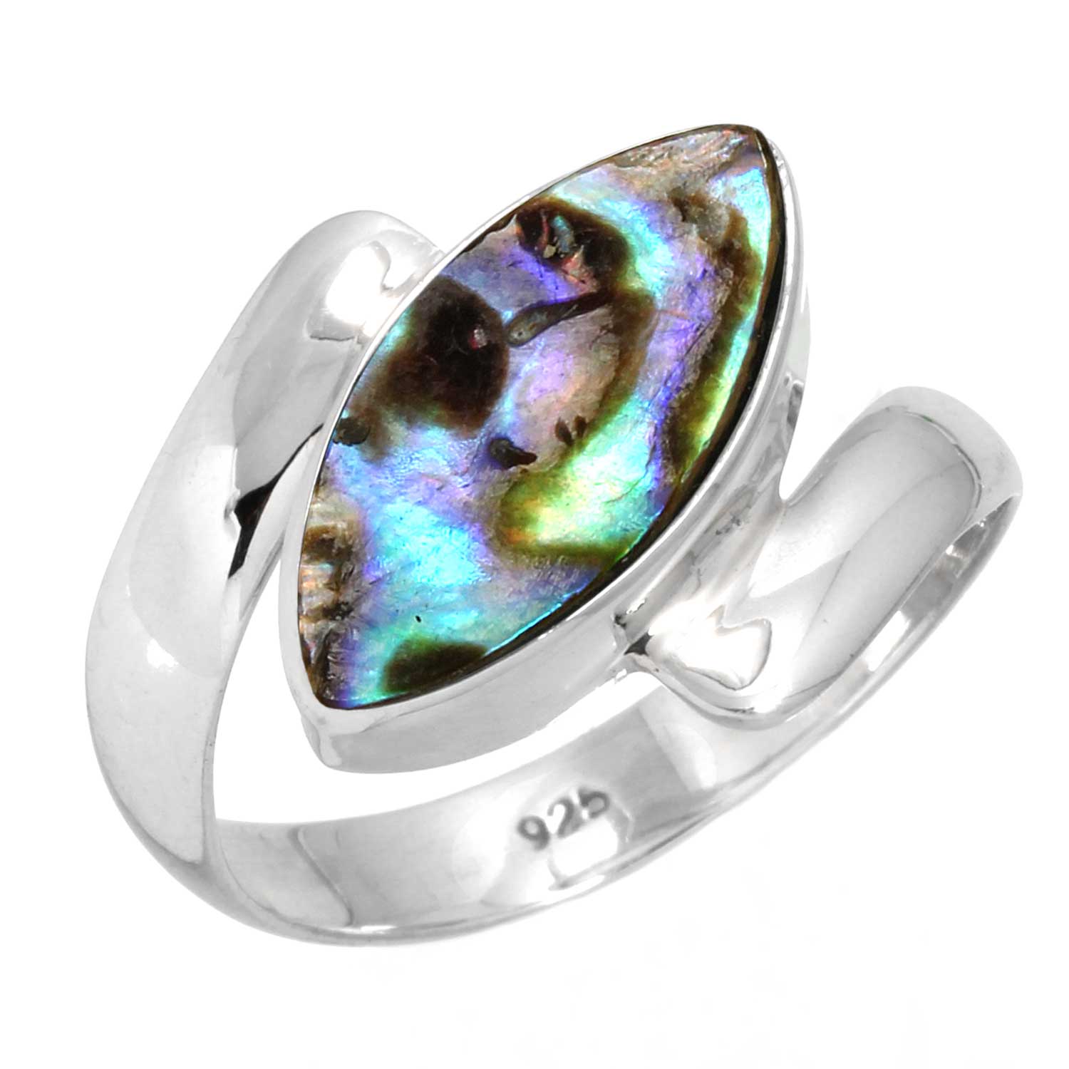 

Кольцо из стерлингового серебра 925 пробы Женское с драгоценным камнем Ручной работы Ювелирное изделие Пасхальный подарок Аквамариновый халцедон Раковина абалона Голубой солнечный камень Лабрадорит Пренит Винтаж 10