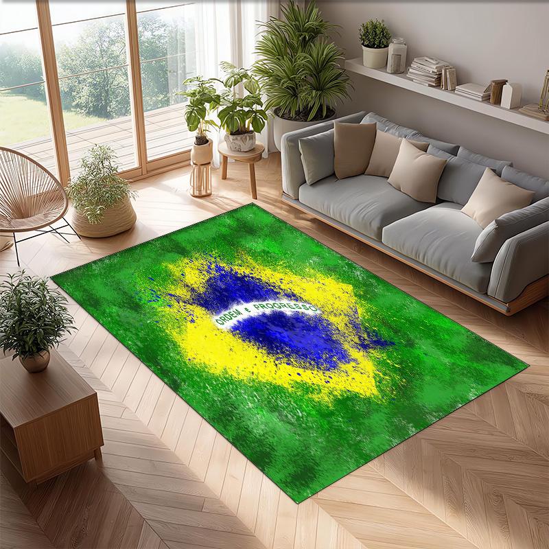 Brazil national football team Printed Flannel Area Rug Non Slip Soft Polyester Floor Carpet Indoor Decor Mat for Bedroom Living Room Sofa