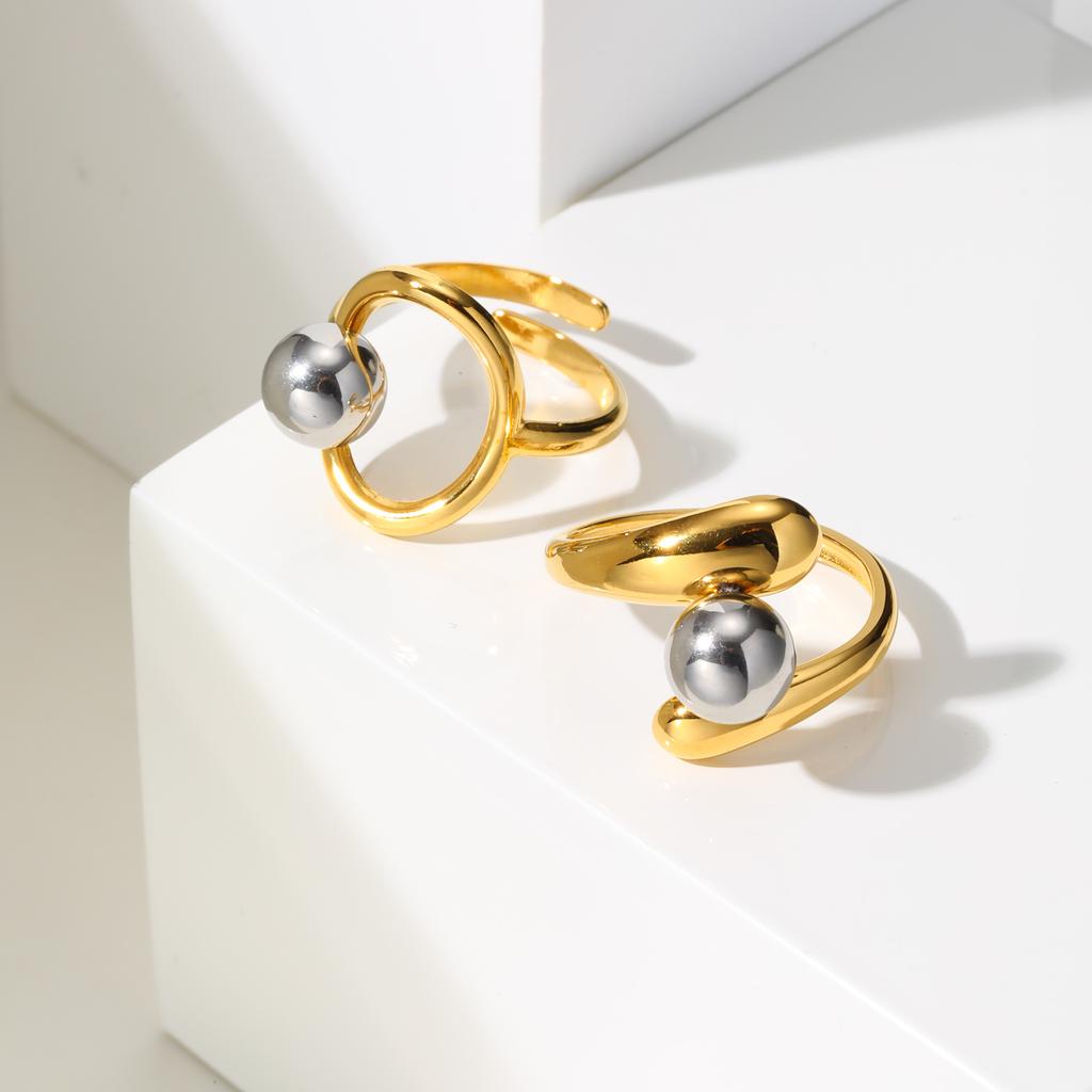 Bague ouverte géométrique en acier inoxydable et métal, Bagues à ligne irrégulière plaquées or, Bijoux statement étanches pour femmes