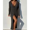 Plus Size Women's Casual Knit Threaded Button Long Sleeve Cardigan Dresses
