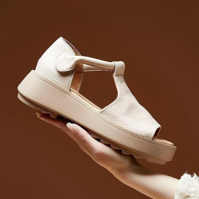 Soft Leather Sandals Women's Shoes Summer New Platform Shoes Velcro Casual Soft Sole Sandals Versatile Fashion
