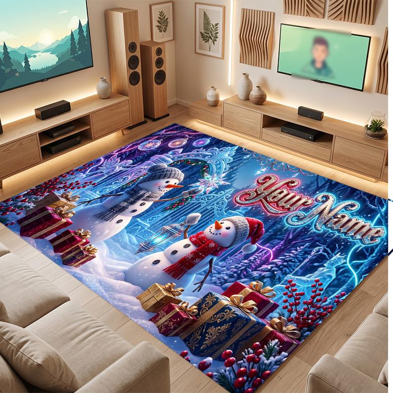 Winter Theme Soft Crystal Velvet Rug Custom Name & Text Print Non Slip Floor Rug for Bedroom Living Room