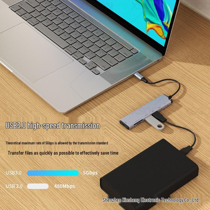 7-in-1 USB-C Docking Station: Includes HDMI, USB 3.0, PD Fast Charging, TF/SD Card Reader.