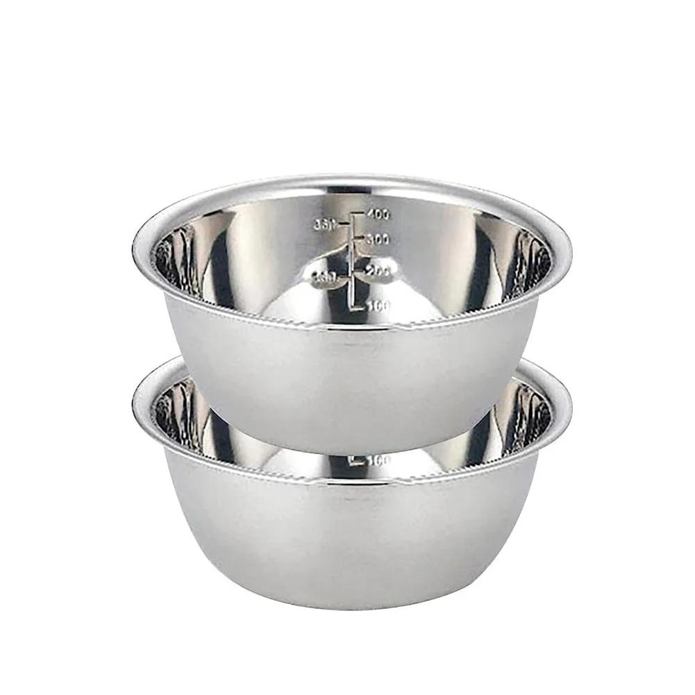 3 Pcs Stainless Steel Bowl 19x19x5cm Mixing Bowl With Measurement Marks Cooking 0.8L/1.2L/2L Kitchen Tableware Salad Bowls