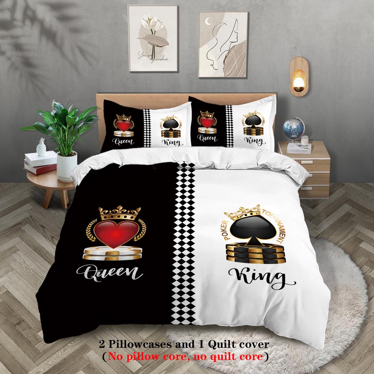 

Crown Letter Cross-border Three-piece Couple s Duvet Cover - Valentine s Day Bedding Set 135x200 cm