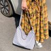 Cross-border New Japanese and Korean Style Contrasting Striped Large-capacity Tote Bag Design Versatile Youth One-shoulder Armpit Bag Women's Bag