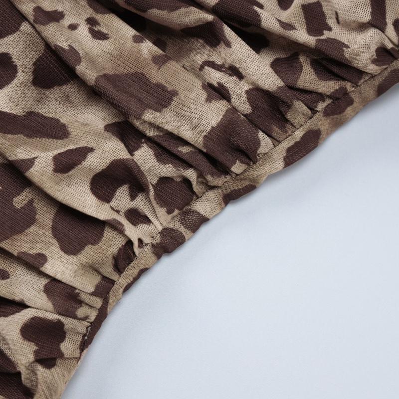 Leopard Print Asymmetrical Slim Fit Pleated Mesh Jumpsuits Women Sexy Rompers Street Fashion Sleeveless Women Bodysuits Casual Elegant Jumpsuit 26143