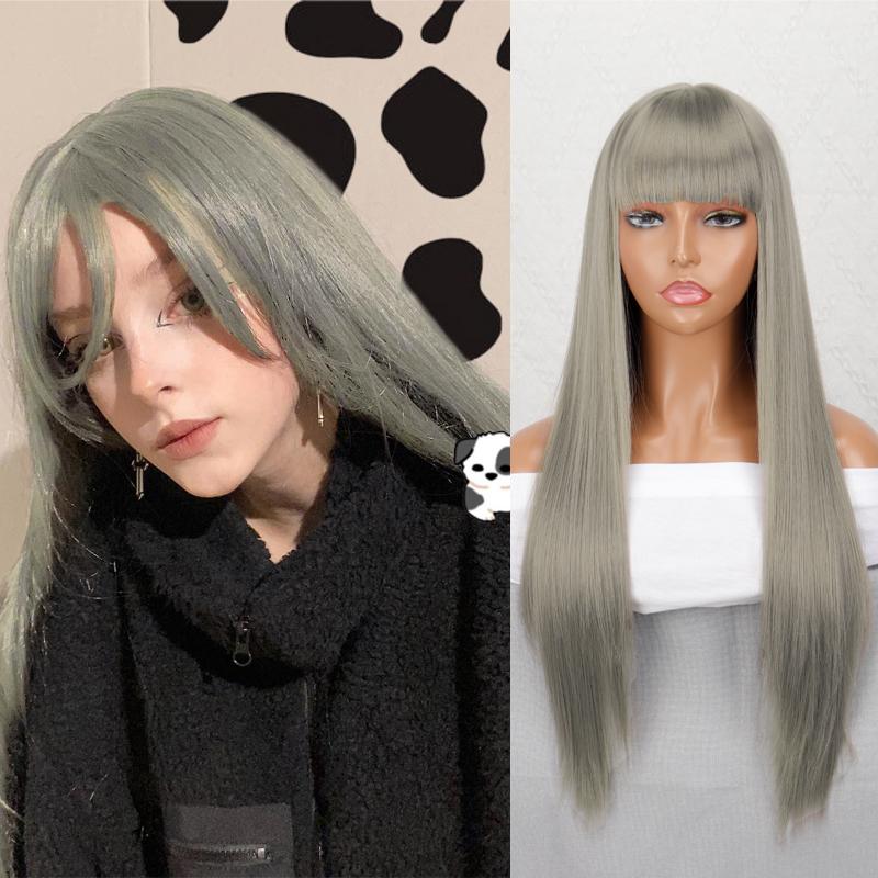 MISS WIG Long Straight Hair Natural Heat Resistant Fiber Black Wig for Women Daily Wear Wigs Pink Red Cosplay Wigs