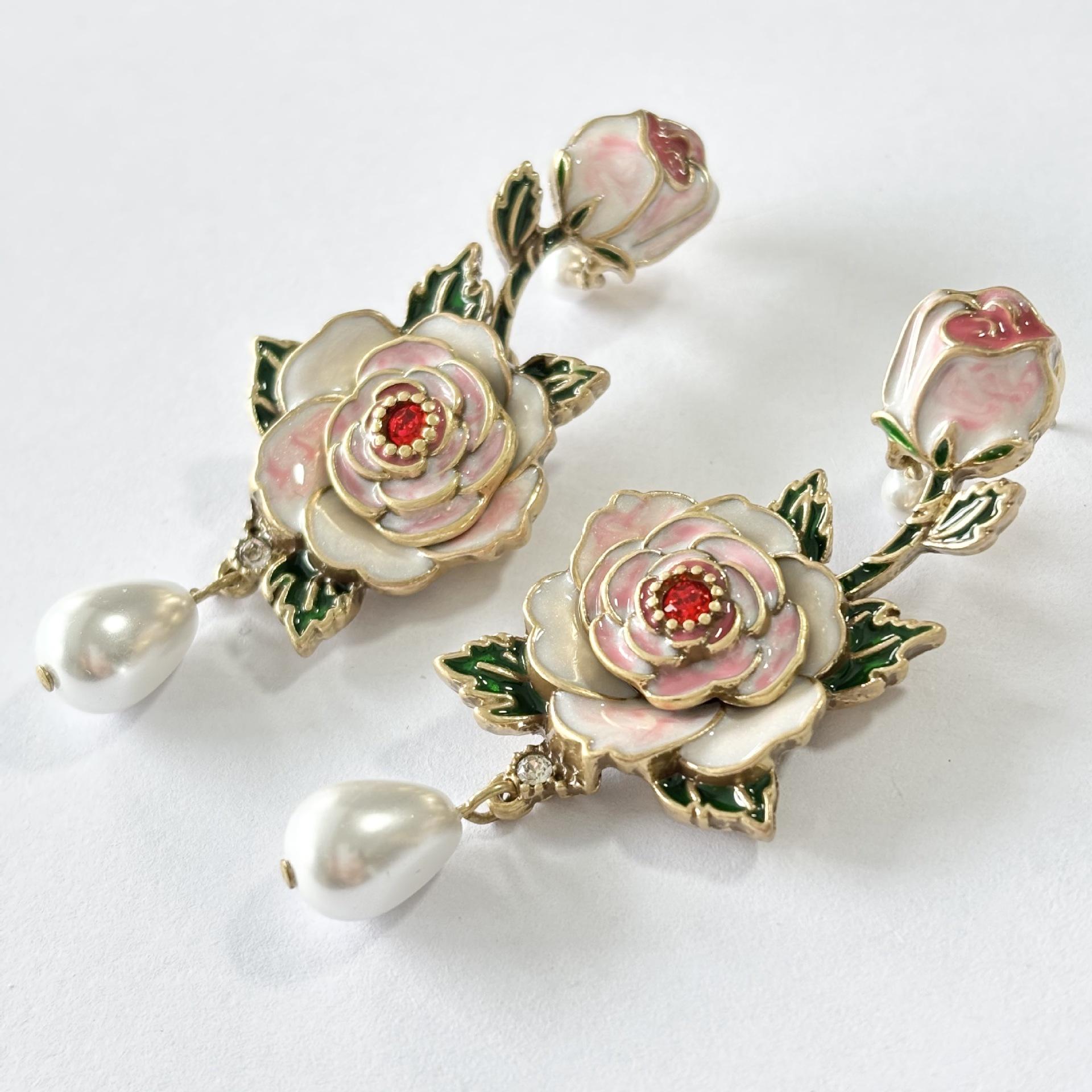 Средневековый винтажный модный темперамент эмалированная глазурь белая пионовая цветы жемчужная бахрома подвесные серьги милые серьги