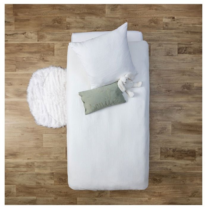 Housse de couette et taie - Gaze de coton - Blanc - 140x200 cm - 1 taie 63x63 cm - Lavable à 30°C