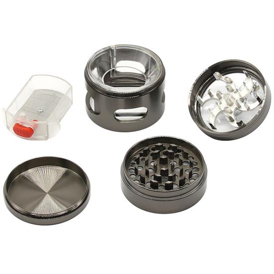 Moedor com parte superior transparente, balanço manual de 4 camadas com gavetas, moedor de especiarias para ervas, durável, fácil armazenamento, suprimentos de cozinha para casa