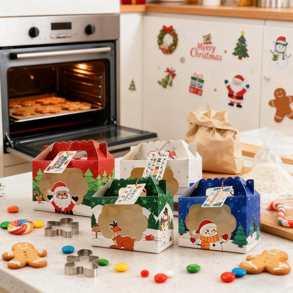 Christmas Goodie Boxes 24 Pieces Reusable Storage Containers Christmas Bakery Treat Box With Window For Pastries Biscuits Food