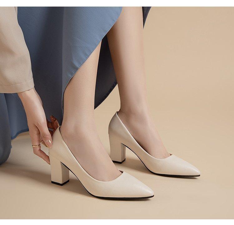 Fashion single shoes women's thick heel 2024 spring and summer new pointed work shoes shallow mouth pedal Korean version of simple high heels