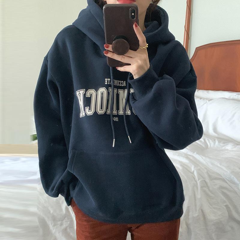 Женская бархатная толстовка с капюшоном с принтом букв на осень и зиму, корейская студенческая куртка с длинными рукавами M