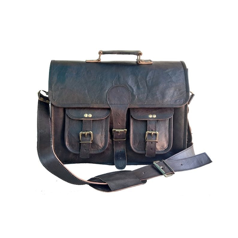 Handmade Black Leather Messenger Bag: Large Laptop Briefcase