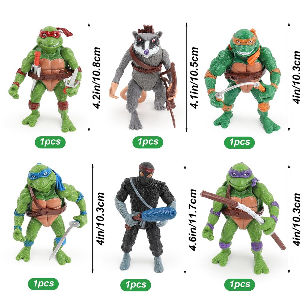 Sada ozdob na dort s Želvami Ninja - 6 sběratelských figurek z PVC - Vícebarevné dekorace na narozeninovou párty - Pro věk 3+