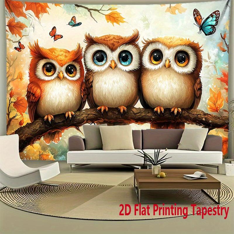 cute owl is perched on the branch Digital printing polyester wall tapestry suitable for use in living rooms bedrooms bars party